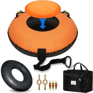 Snow Tube with Automotive-Grade Reinforced Rubber Inner Tube and Upgraded Thickened Canvas Cover, Holds up to 400 lbs, Durable Inflatable Snow Sled, Includes Bonus Storage Bag