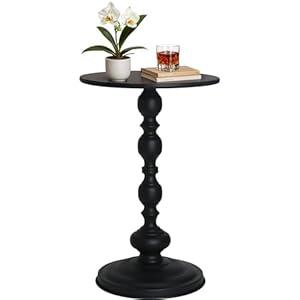 Luckybell Room Decor Metal Small Round End Table, Home Decor Vintage Drink Table Nightstand for Small Spaces, Modern Accent Pedestal Tables Coffee Tables for Living Room, Bedroom, Corners, Patio, Black (13.77"D x 13.77"W x 21"H)