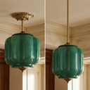 9.8" Milk Glass Pendant Light Fixture Modern Chandelier Vintage Semi Flush Mount Ceiling Light Height Adjustable Green Hanging 1-Light for Kitchen, Hallway, Bedroom, Dining Room, Small