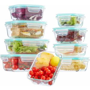 8 Pack Glass Meal Prep Containers with Lids, Glass Food Storage Containers with Snap Locking Lids, Airtight Lunch Containers for Microwave, Oven, Freezer and Dishwasher BPA Free (Blue)