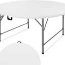 4 FT Round Folding Tables with Carrying Handle Lightweight Portable Plastic Commercial Table Steel Legs for Party, Dining, Wedding, Events, Picnic Indoor, Outdoor (White,1 Pack)
