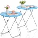 TV Tray Table, Folding TV Trays Set Table on Couch, Round&Blue, 2 PCS