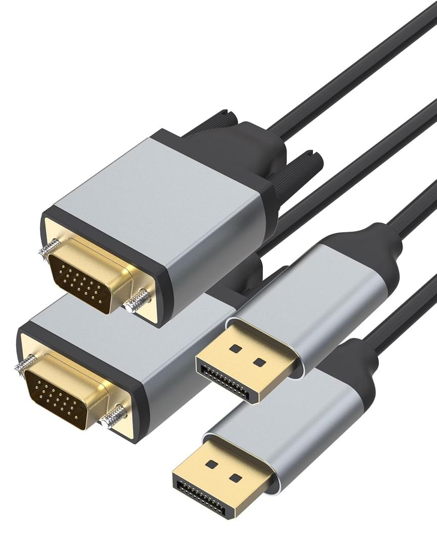 Foboiu DisplayPort to VGA Cable 3 Feet 2 Pack, DP Display Port to VGA Adapter Male to Male Monitor Cables Gold-Plated Cord Aluminium HD 1080P for for Computer, Monitor, TV, Projector