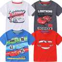 Disney Pixar Cars Lightning McQueen Boys 4 Pack T-Shirt for Toddler and Big Kids, Size 5