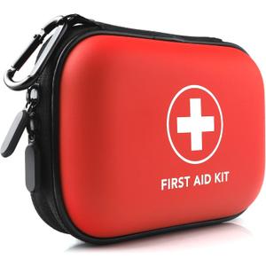 Mini First Aid Kit, 100 Pieces Water-Resistant Hard Shell Small Case - Perfect for Travel, Outdoor, Home, Office, Camping, Hiking, Car (Red)
