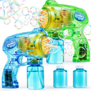 JOYIN 2 Bubble Guns Blaster Kit with 2 Solution for Kids, Automatic Bubble Maker Blower Machine for Party Favors, Birthday, Outdoor & Indoor Activity, Summer Toy (Green+blue)