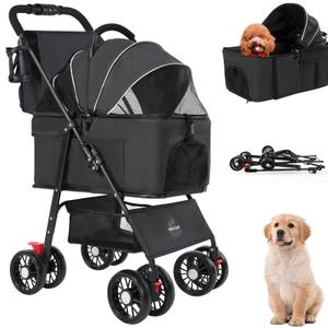 3 in 1 Pet Dog Stroller for Dogs 10-50 lbs, Foldable Cat-Strollers for 2-Cats with Removable Carrier, Pet-Strollers for Cats with Storage Bag, Small Puppy-Stroller, Dog-Cart (Black)