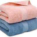 Cleanbear Ultra Soft Bath Towel Set of 2, 100% Cotton Towels for Shower, Spa or Swim Use, Medium Weight Extra Absorbent 55 x 27 1/2 Inches (Pink, Blue-Grey)