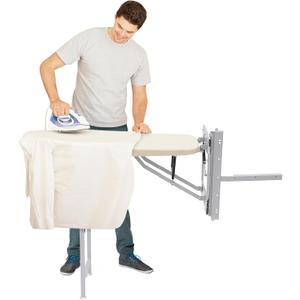 Pull-Out Ironing Board for Cabinet, Hideaway Foldable Ironing Board with Beige Cover, Slide-Out Wall-Mounted Ironing Station, Space-Saving Iron Board for Wardrobe or Drawer Installation