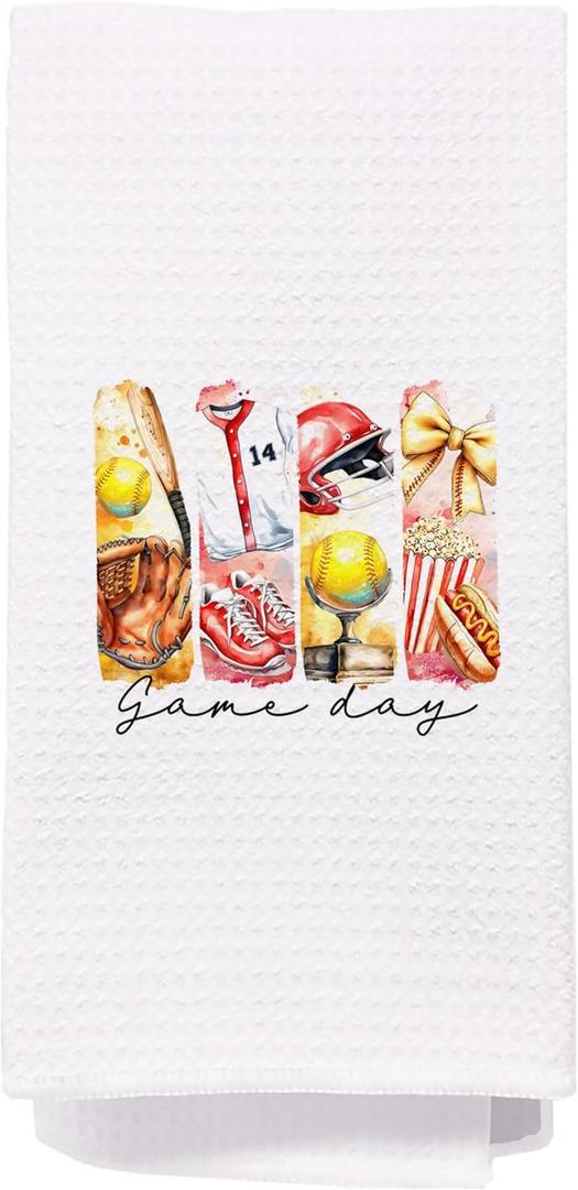 Softball Kitchen Towels, Game Day Softball Coquette Dish Tea Towels for Kitchen Decor, Retro Softball Mama,Game Day Softball Decorative Hand Towels for Bathroom, 16x24 Inch (White-3)
