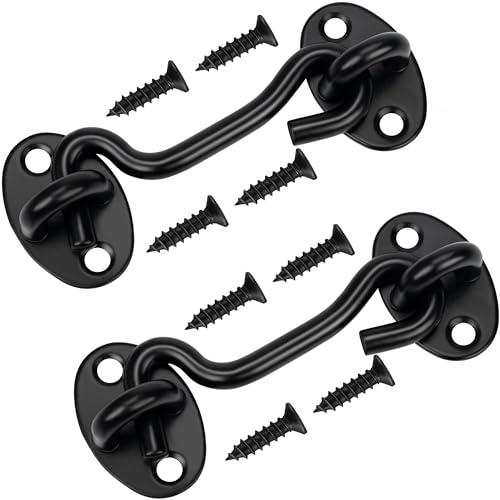 Rainspire (1 Pack) Privacy Hook and Eye Latch for Barn Door, Stainless Steel Gate Latch Barn Door Lock Cabin Hooks for Gate Shutters Window Slide Barn Shed Cabinet Bathroom (Black, 4 Inch)