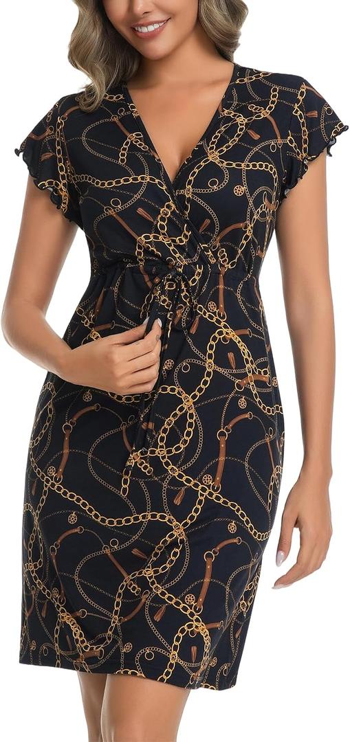 Nightgowns for Women Short Sleeve Drawstring House Dress S-3XL (M)