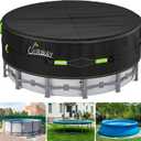 UIRWAY 14 Ft Round Pool Cover with Reflective Strips, Swimming Pool Cover for Above Ground Pools, Solar Cover Including Rope Tie and Luminous Ground Nails, PU Tarp Snug Fit for UV Protected