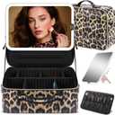Large Travel Makeup Bag with LED Detachable Mirror, Leopard