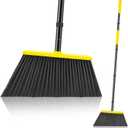 JEHONN Outdoor Broom Heavy Duty with 55 inches Long Handle, Household Collapsible Angle Brush for Sweeping Indoor Kitchen Patio Shop Outside Garage Lobby Garden Deck Hardwood Floors (Yellow)