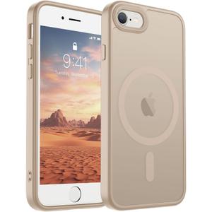 SUPFINE Magnetic for iPhone SE Case 2022 (3rd)/2020 (2nd), iPhone 8 Case (Compatible with MagSafe) (Military Grade Drop Protection) Slim Translucent Matte Phone Case,Desert Gold