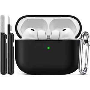 Joremx for AirPods Pro 3 Case (2025), Soft Silicone Protective Cover Compatible with Apple AirPods Pro 3rd Generation Case with Cleaning Kit for Women Men, AirPods Pro Accessories with Keychain, Black