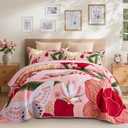 Tyrot 3 Piece Pink Boho Floral King Size Quilt Sets Farmhouse Botanical Reversible Lightweight Bedspread with 2 Shams Butterfly Microfiber Bedding Quilts Set for All Season,106''x96''