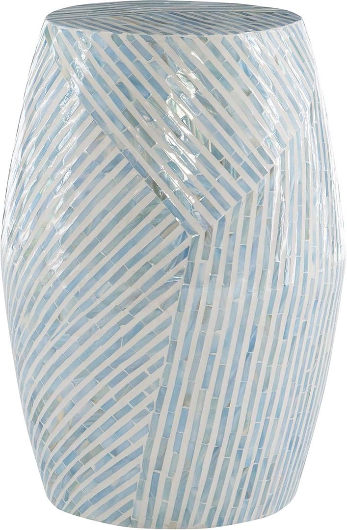 Linon Ivory and Blue Capiz Drum Tylin Accent Table