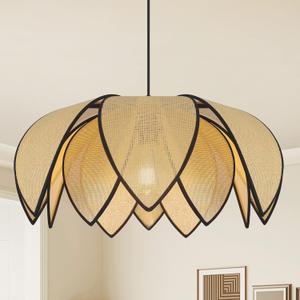 21'' Boho Rattan Chandeliers for Dining Room, Modern Farmhouse Wicker Pendant Light Fixtures with Large Hand Woven Flower Light Fixtures for Kitchen Island Living Room Entryway Bedroom