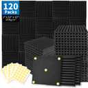 Focusound 120 Pack Acoustic Foam Panels 1" x 12" x 12" Sound Proof Foam Panels Soundproofing Noise Cancelling Wedge Panels for Home Office Recoding Studio with 600 PCS Double-Side Adhesive
