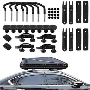 4PCS U-Shaped Roof Rack Mounting Brackets, Roof Rack Clamps for Securing Roof Box with Nuts&Roof Rack Straps, Universal Roof Rack Accessories/ Cargo Carrier Replacement Parts