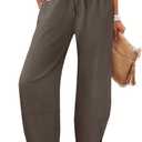 Caracilia Womens Wide Leg Pants Barrel Palazzo Casual Flowy Beach Vacation Cropped Summer Drawstring Capris with Pockets (Medium, Coffee)