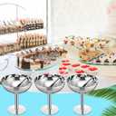Reallnaive 4 Sets Stainless Steel Ice Cream Cups Bulk Silver Dessert Bowls with Forks 6.7 oz Small Metal Footed Cup for Serving Pudding Salad Fruit Sundae Summer Birthday Party Supply
