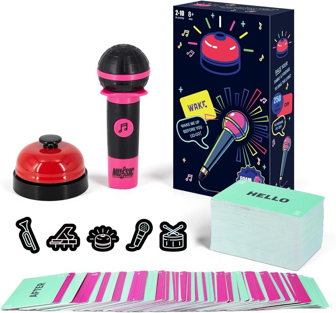 Party Game-Ultimate Music Trivia Challenge for 2-10 Players, New Music Version of Family Card Game,125 Lyric Cards, Microphone & Games Board, Perfect for Adults & Music Lovers' Games Night