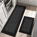BEQHAUSE Kitchen Rugs and Mats Set of 2 Non-Slip Kitchen Mats for Floor, Absorbent and Stain Resistant Kitchen Runner, Machine Washable Rugs for Kitchen, Laundry & Sink, 24"x36"+24"x60", Black