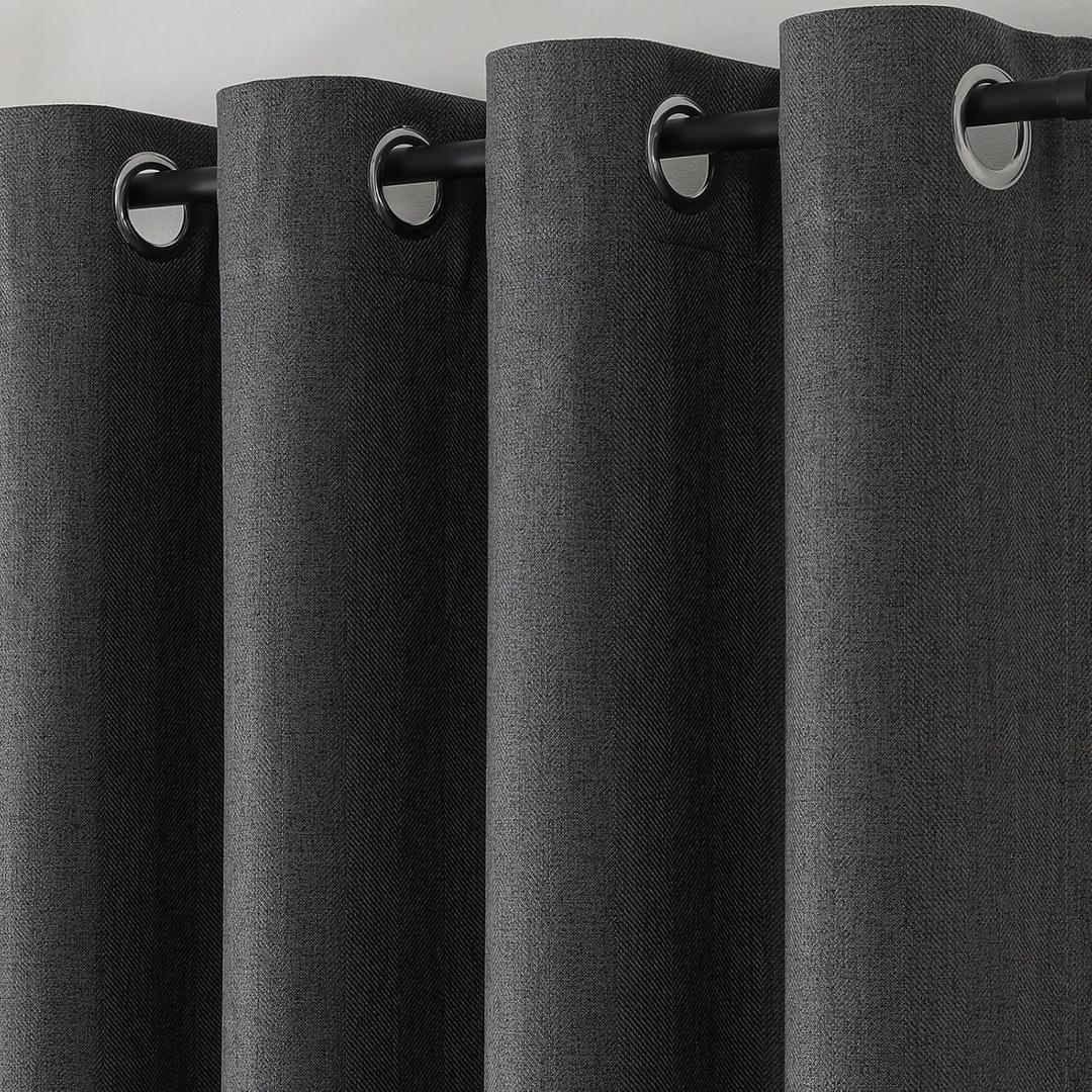 Blackout Linen Textured Curtains, 84 Inches Long, Set of 2 Panels Grommet Top for Living Room,W 52xL 84 Inch, Dark Grey