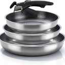 YJSLICT 3Piece Stainless Steel Frying Pan Set with Detachable Handle, Nonstick Omelet Pans, Multiple Sizes Skillet for Cooking, Dishwasher Safe (Size 10,11,12.5 inch)