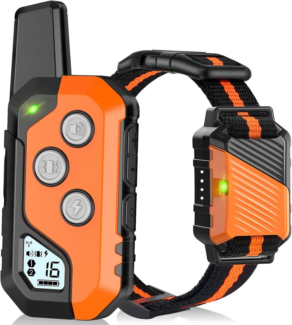 Shock Collar for Dogs, IP67 Waterproof Dog Training Collar with Remote, 3 Training Modes with Beep, Vibration, and Safe Static, Rechargeable E Collar for Large Medium (1 Pack, Orange)