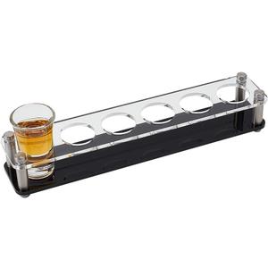 AHANDMAKER Shot Glass Holder Tray, 6 Hole Acrylic Bar Tasting Serving Tray, Shot Glasses Display, Whiskey Glass Cup Rack Organizer for Restaurant Club Bar Party Family Gathering, Horizontal (Single-row)