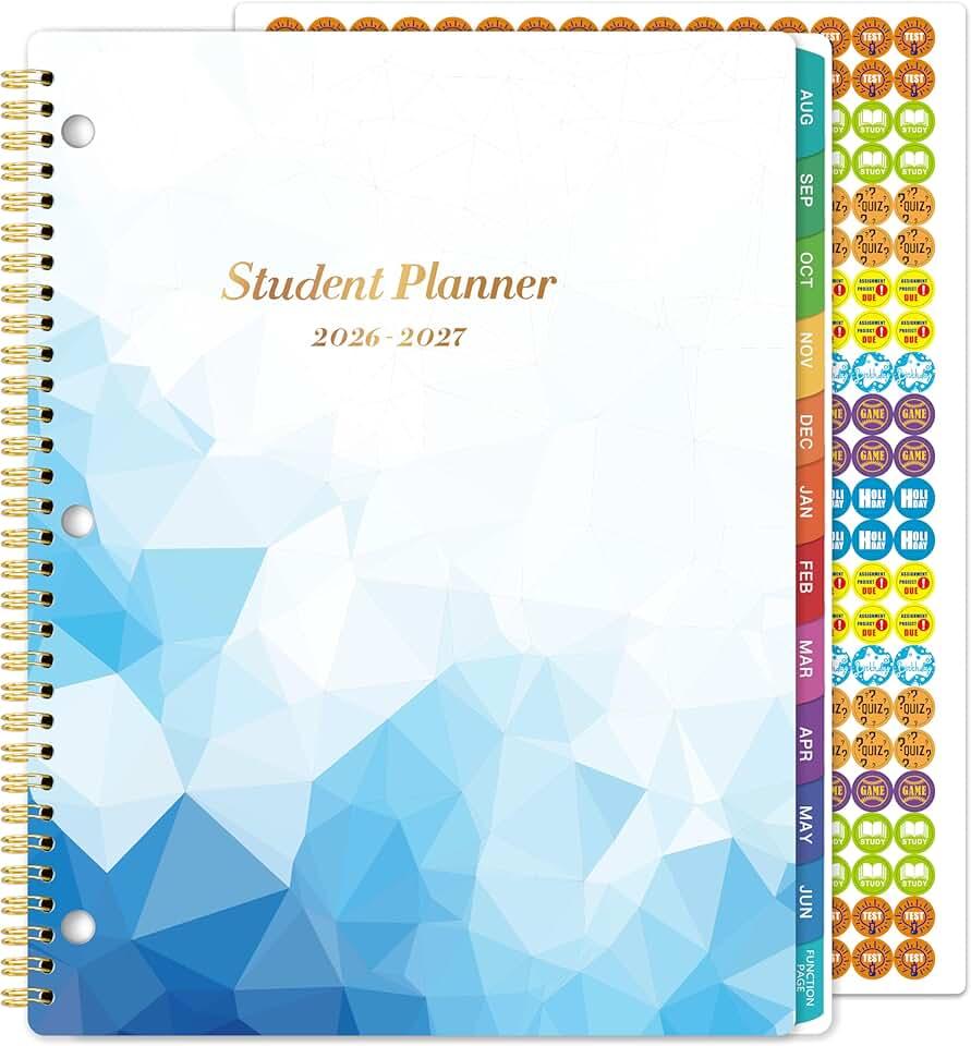 Student Planner 2026-2027 - Monthly and Weekly School Planner 2026-2027 with Colorful Tabs & Stickers, Aug. 2026 - June 2027, 9" x 11", Academic Planners - Blue