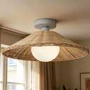 17.7" Rattan Boho Ceiling Light Fixture, Hand Woven Wicker Flush Mount for Dining Room, Rustic Ceiling Lighting for Living Room, Bedroom