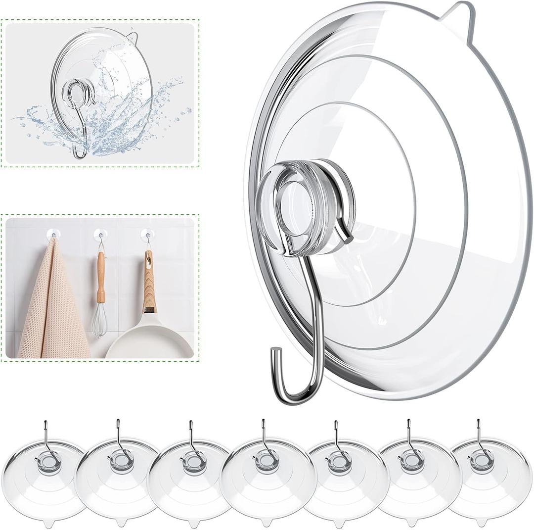 Hangerspace Suction Cup Hooks, 2.5 Inches Clear Suction Cups with Metal Hooks Large Suction Cup for Kitchen Bathroom Shower Wall Window Door - 8 Pack