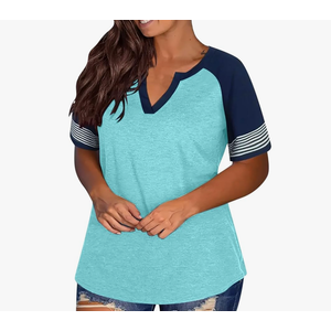 Women Tops Plus Size Short Sleeve Striped T Shirts Oversized Casual Summer Blouses Loose Fit Colorblock Tunics, 22W