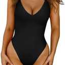 LASLULU Womens One Piece Swimsuit Padded Sexy V Neck Swim Suits Modest Tummy Control Bathing Suits L