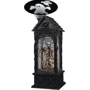 DRomance Halloween Snow Globe Projection Lantern with 6 Hour Timer, 3 AA Batteries Operated & USB Powered Skeleton Lighted Water Lantern Glittering Halloween Decor Gift, 10.7 Inch Tall
