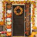 2 x Pumpkin Maple Leaves Leaf Door Fall Decorations Porch Banner Fall Banner Autumn Thanksgiving Decorations Board Wall Hanging Farmhouse Supplies Pumpkin Porch Decorations Outdoor for Home Office Holiday (No light)
