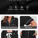 COLORFULLEAF Women's 100% Cotton Pajamas Set Button Down Sleepwear Short Sleeve Shirt and Long Pants Soft Ladies Lounge Sets (Black, M)