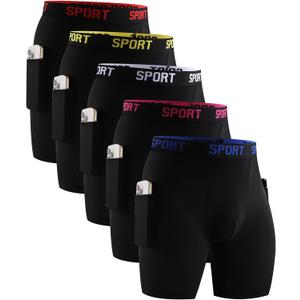 Men’s Black Boxer Briefs Underwear Pack, Boxer Briefs with Pockets for Men, Athletic Boxers for Men, Size M