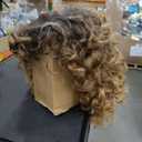 RunM Curly Wig with Bangs for Black Women Long Curly Afro Wig Big Bouncy Fluffy Synthetic Fiber Glueless Hair for Cosplay and Daily 17 Inch（Ombre Blonde）