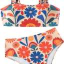RoseSeek Women's 2 Piece High Waisted Bikini Sets Graphic Wireless Bathing Suit Padded Beach Swimsuits (M)