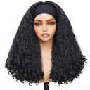 Headband Wig 20 Inch Afro Curly Wigs for Black Women, Braided hair Texture With Unique Bouncy Curls in the Ends, Wear and Go Glueless Half Wig with Headbands Attached (Headband Wig-Black)
