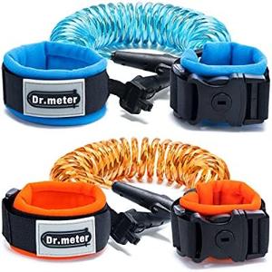 Dr.meter Toddler Leash, 2 Pack Safety Anti Lost Wrist Link with Key Lock, Reflective Child Walking Harness, 8.2ft Blue + 4.92ft Orange Kids Leash for Supermarket Mall Airport Amusement Park Zoo Travel