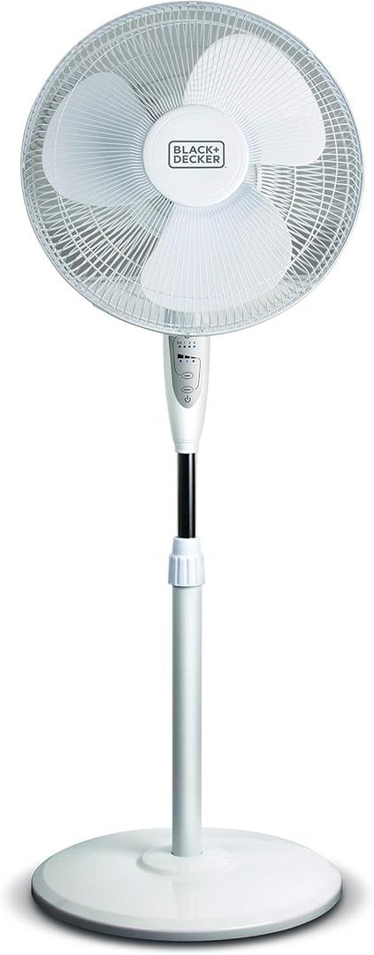 BLACK+DECKER 16" Stand Fan with Pedestal Base, Height Adjustable Pedestal Fan with Remote and Touch Control Panel, Free Standing Fan with 90-Degree Oscillating and 3-Speed Settings, White