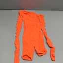 Women's Sexy See Through Long Sleeve Rhinestone Accent One Shoulder Cutout Mesh Lace Bodysuit Jumpsuit (Orange), One Size