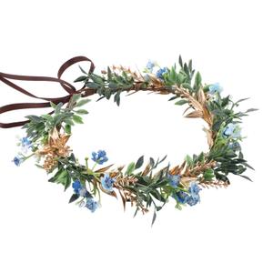 Flower Crown Renaissance Headpiece - Blue Flower Headband Fairy Floral Headpiece for Women Girls Bridal Wedding Renaissance Halloween Party Birthday Photo Props